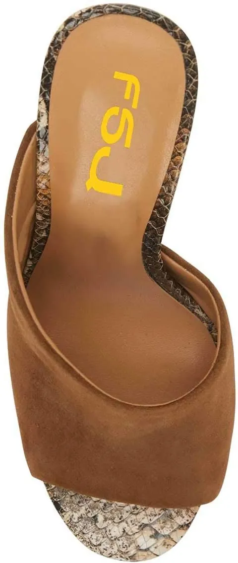 FSJ Sexy High Heeled Sandals Women Peep Toe Slide Mule Snake Printed Stilettos Shoes 4-15 M US