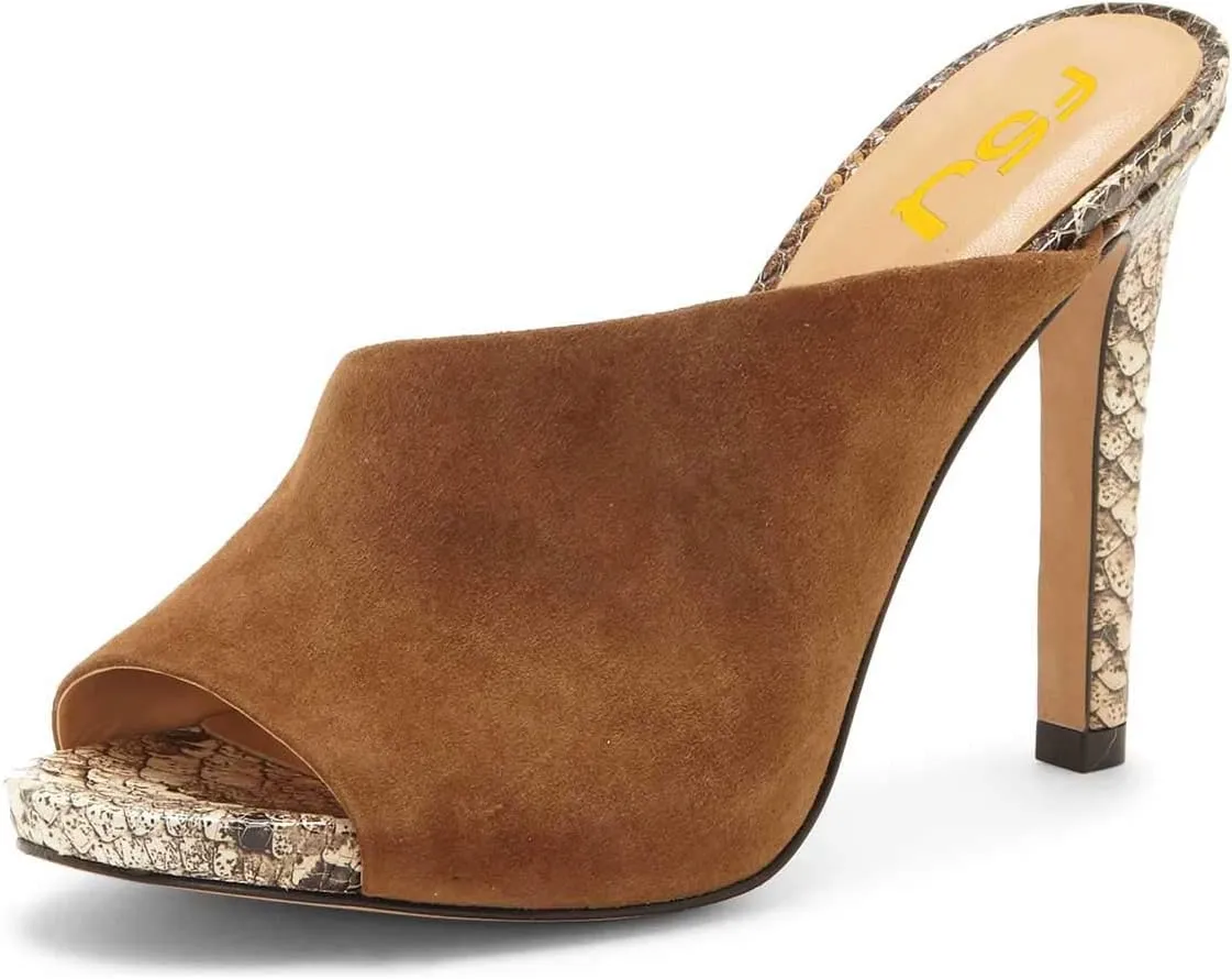 FSJ Sexy High Heeled Sandals Women Peep Toe Slide Mule Snake Printed Stilettos Shoes 4-15 M US