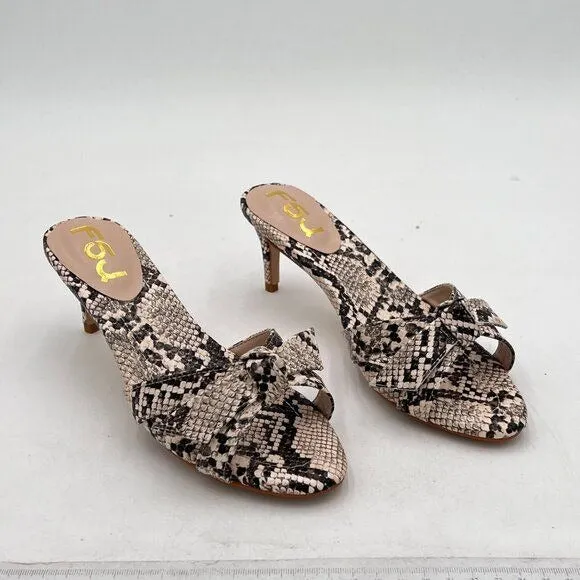 FSJ Snake Print Cute Bowknot Mule Open Toe Mid Heel Sandal Ladies Casual Shoe