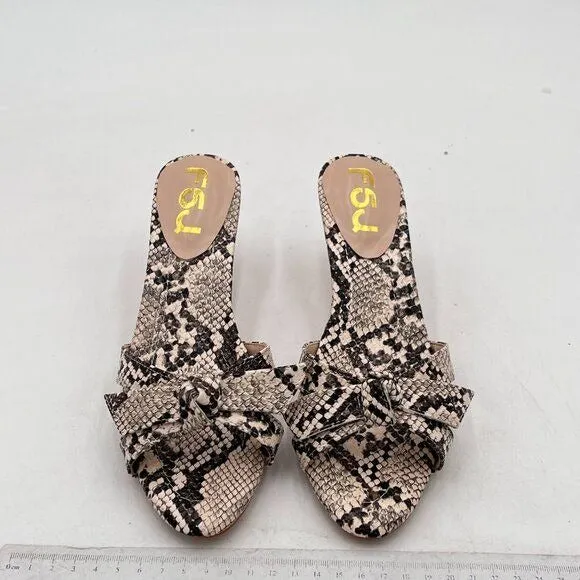 FSJ Snake Print Cute Bowknot Mule Open Toe Mid Heel Sandal Ladies Casual Shoe
