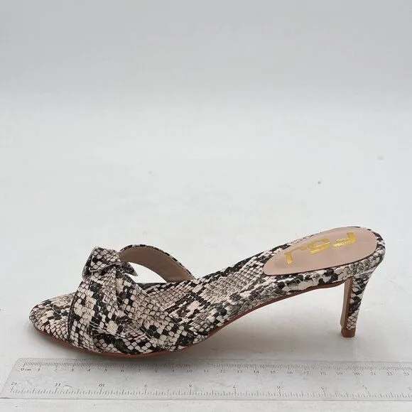 FSJ Snake Print Cute Bowknot Mule Open Toe Mid Heel Sandal Ladies Casual Shoe