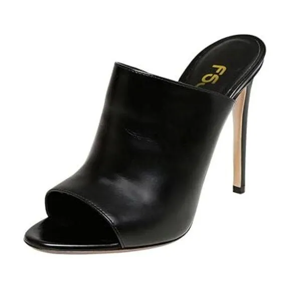 FSJ Wome Open Peep Toe Mule Sandals Wide Strap Slide Slippers Stiletto High Heel
