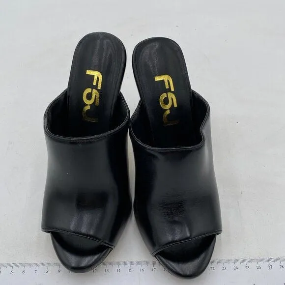 FSJ Wome Open Peep Toe Mule Sandals Wide Strap Slide Slippers Stiletto High Heel