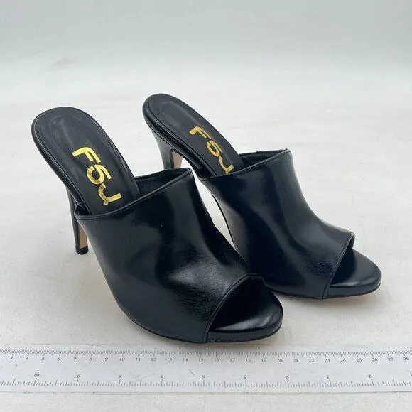FSJ Wome Open Peep Toe Mule Sandals Wide Strap Slide Slippers Stiletto High Heel