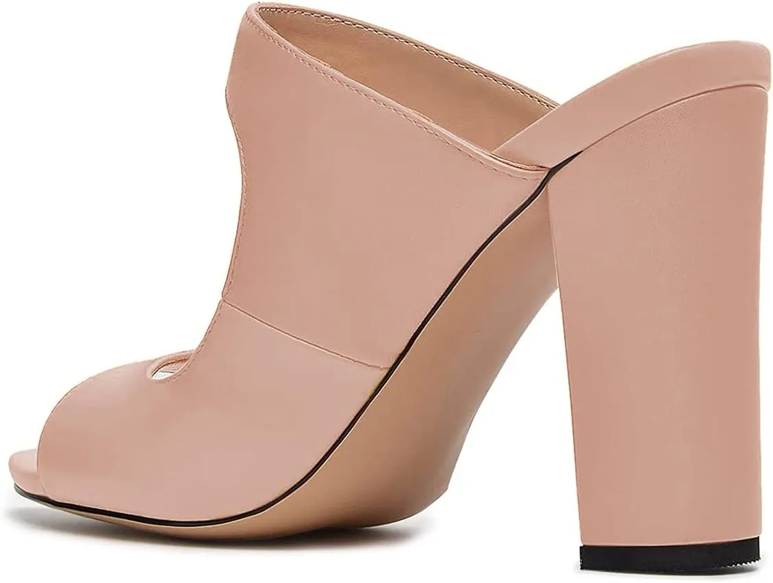 FSJ Women Comfy Peep Toe Chunky High Heel Sandals Chain Slip On Summer Casual Slide Mule Size 4-15 US