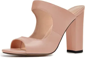 FSJ Women Comfy Peep Toe Chunky High Heel Sandals Chain Slip On Summer Casual Slide Mule Size 4-15 US