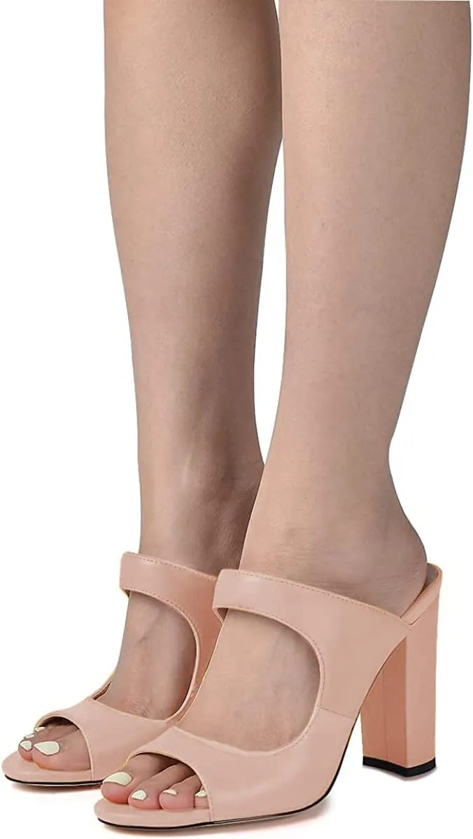 FSJ Women Comfy Peep Toe Chunky High Heel Sandals Chain Slip On Summer Casual Slide Mule Size 4-15 US