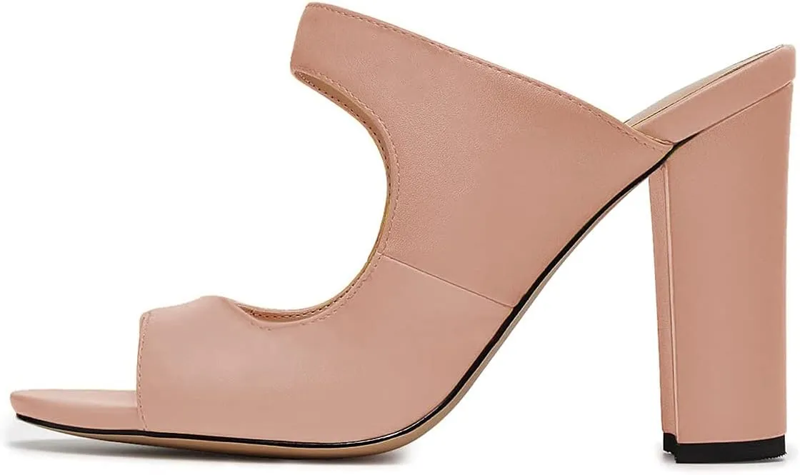 FSJ Women Comfy Peep Toe Chunky High Heel Sandals Chain Slip On Summer Casual Slide Mule Size 4-15 US