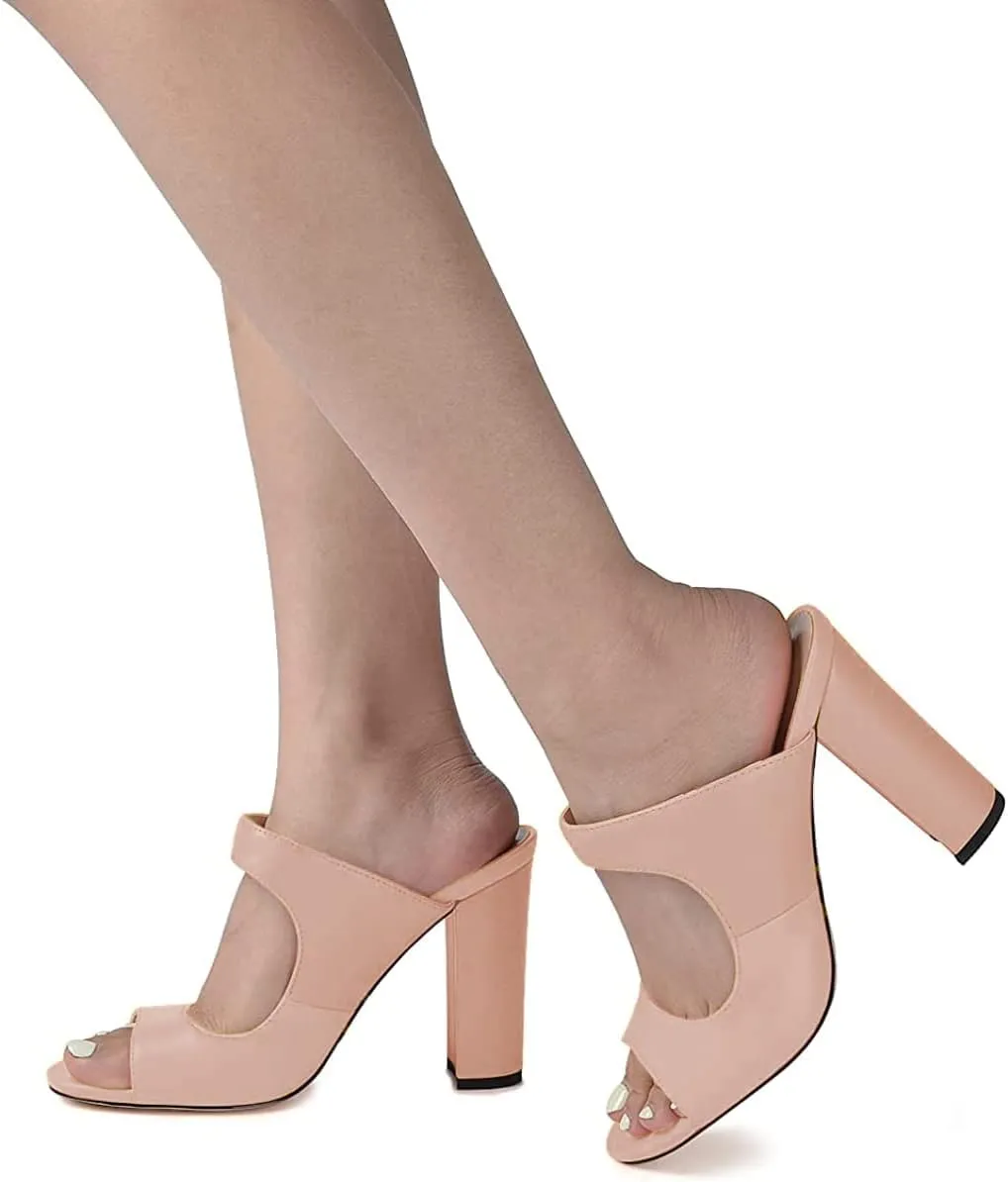 FSJ Women Comfy Peep Toe Chunky High Heel Sandals Chain Slip On Summer Casual Slide Mule Size 4-15 US