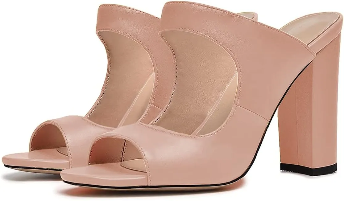FSJ Women Comfy Peep Toe Chunky High Heel Sandals Chain Slip On Summer Casual Slide Mule Size 4-15 US