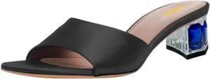 FSJ Women Gemstone Block Mule Heeled Sandals Open Toe Crystal Chunky Heels Slip On Backless Slide Dressy Party Prom Shoes Size 4-16 US