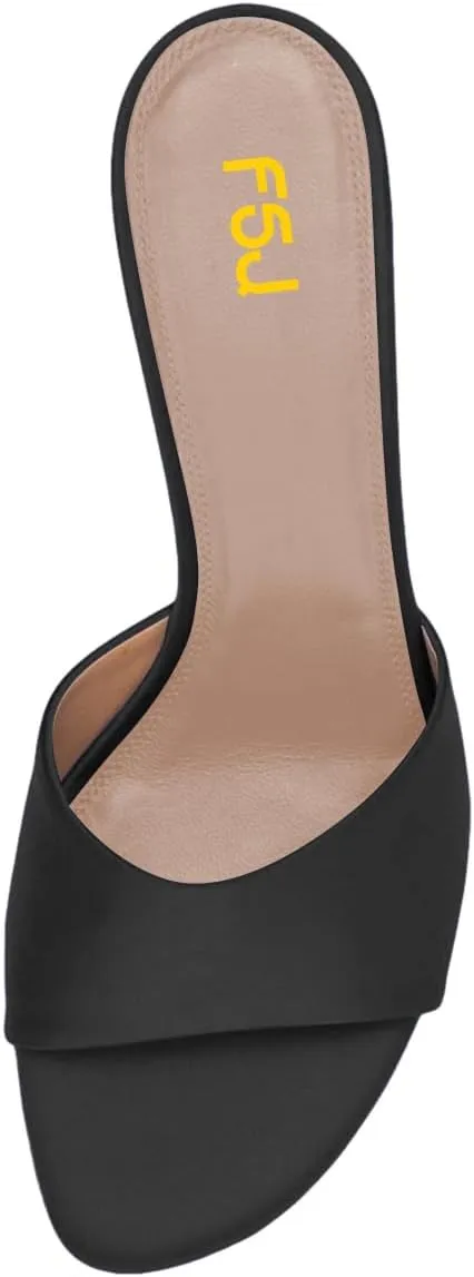 FSJ Women Gemstone Block Mule Heeled Sandals Open Toe Crystal Chunky Heels Slip On Backless Slide Dressy Party Prom Shoes Size 4-16 US