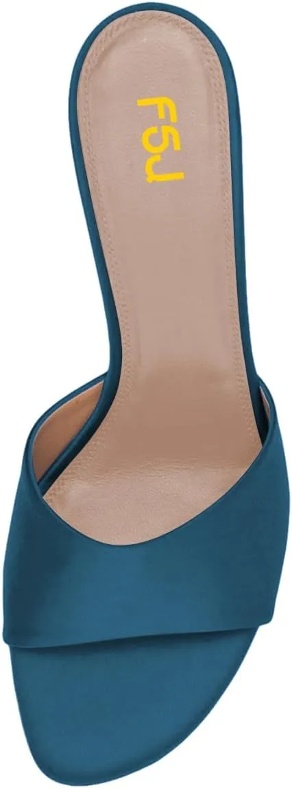FSJ Women Gemstone Block Mule Heeled Sandals Open Toe Crystal Chunky Heels Slip On Backless Slide Dressy Party Prom Shoes Size 4-16 US