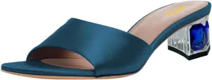 FSJ Women Gemstone Block Mule Heeled Sandals Open Toe Crystal Chunky Heels Slip On Backless Slide Dressy Party Prom Shoes Size 4-16 US