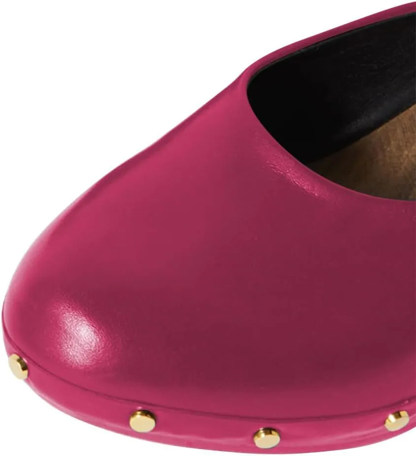 FSJ Women Retro Round Closed Toe Mules Wooden Kitten Heel Trendy Studded Slide Sandals Vintage Dressy Pumps Shoes Size 4-16 US