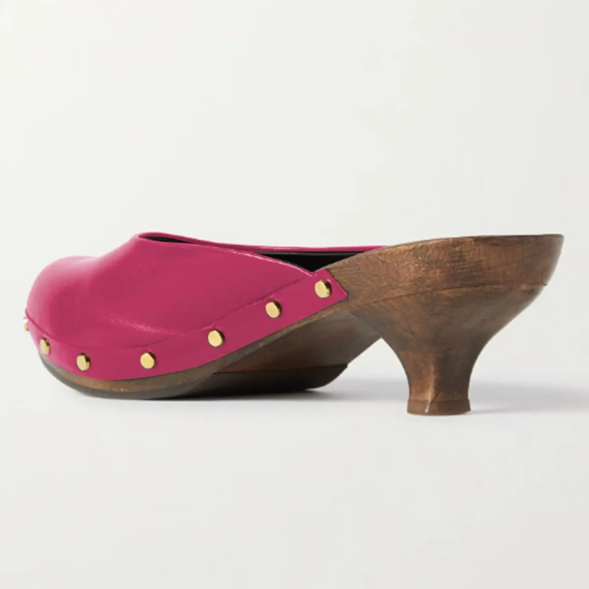 FSJ Women Retro Round Closed Toe Mules Wooden Kitten Heel Trendy Studded Slide Sandals Vintage Dressy Pumps Shoes Size 4-16 US