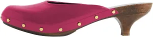 FSJ Women Retro Round Closed Toe Mules Wooden Kitten Heel Trendy Studded Slide Sandals Vintage Dressy Pumps Shoes Size 4-16 US