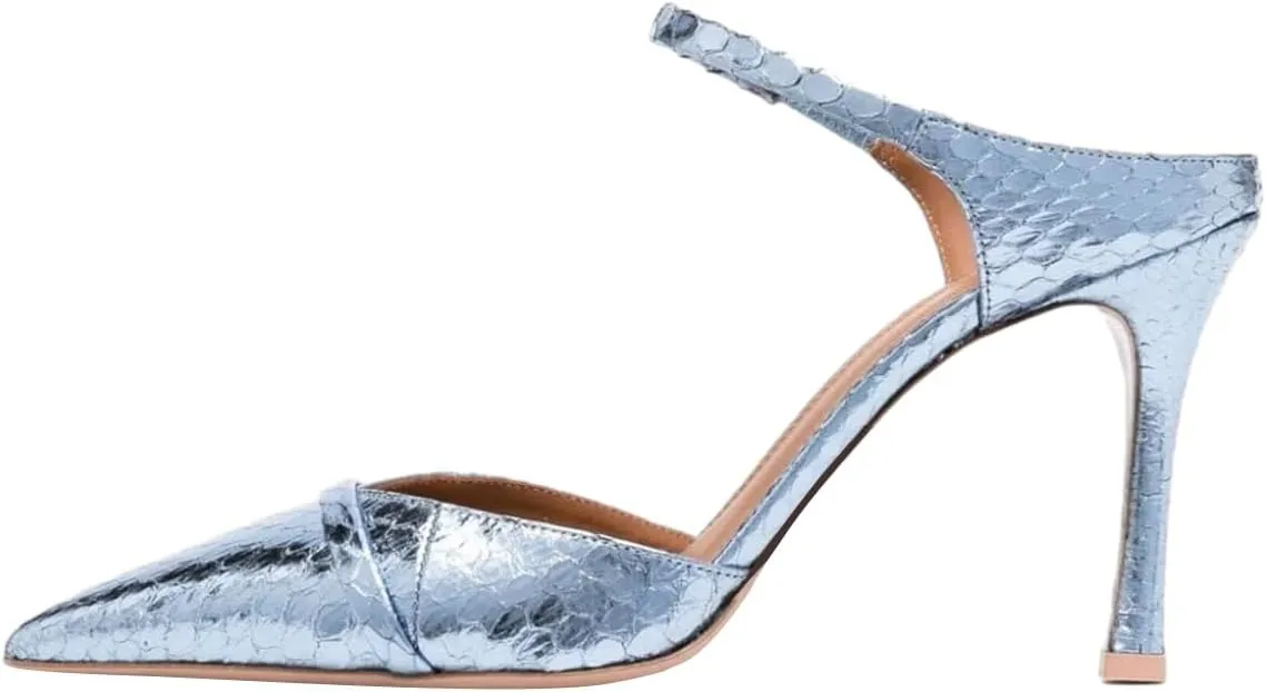 FSJ Women Sexy Stiletto High Heels Mule Rhinestones Strappy Slide Pumps Slip On Pointed Closed Toe Backless Sandals Wedding Party Dress Shoes Size 4-16 US
