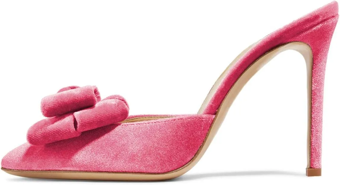 FSJ Women Stylish High Heels Mule Sandals Pointed Toe Bowknot Stilettos Slide Shoes Size 4-15 US