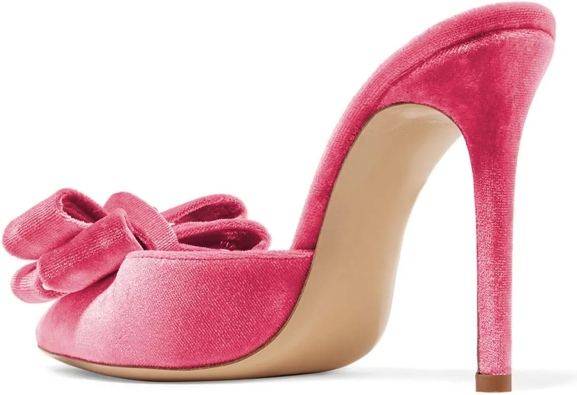 FSJ Women Stylish High Heels Mule Sandals Pointed Toe Bowknot Stilettos Slide Shoes Size 4-15 US