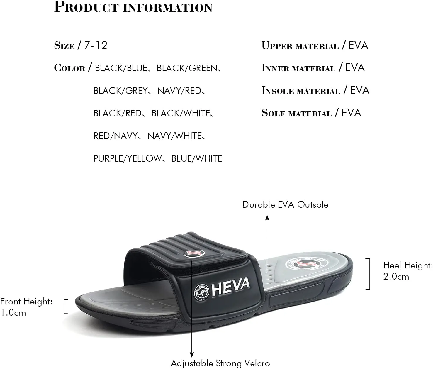 FUNKYMONKEY Men's Slide Sandals with Adjustable Upper and Comfort Quick-Dry Footbed Beach Shower Slippers