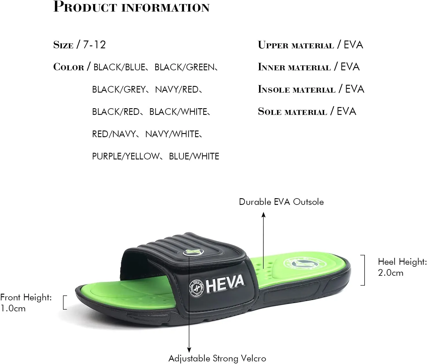 FUNKYMONKEY Men's Slide Sandals with Adjustable Upper and Comfort Quick-Dry Footbed Beach Shower Slippers