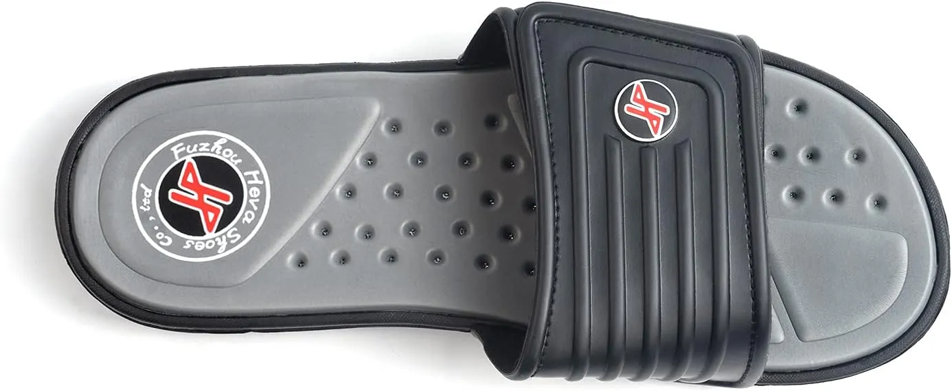 FUNKYMONKEY Men's Slide Sandals with Adjustable Upper and Comfort Quick-Dry Footbed Beach Shower Slippers