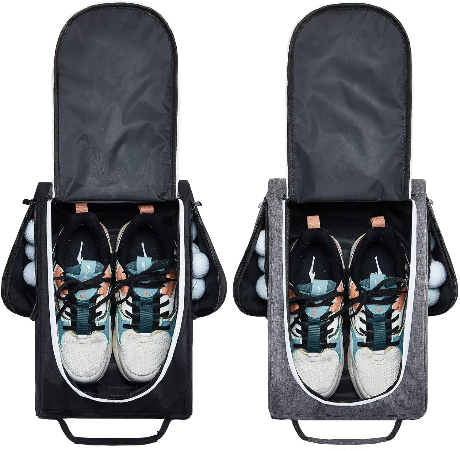 Funtery 2 Pcs Golf Shoe Bag for Travel Zippered Sports Shoe Carrier Tote Bags Golf Accessories with Ventilation Outside Pocket for Balls Tees Socks Accessories Men Women