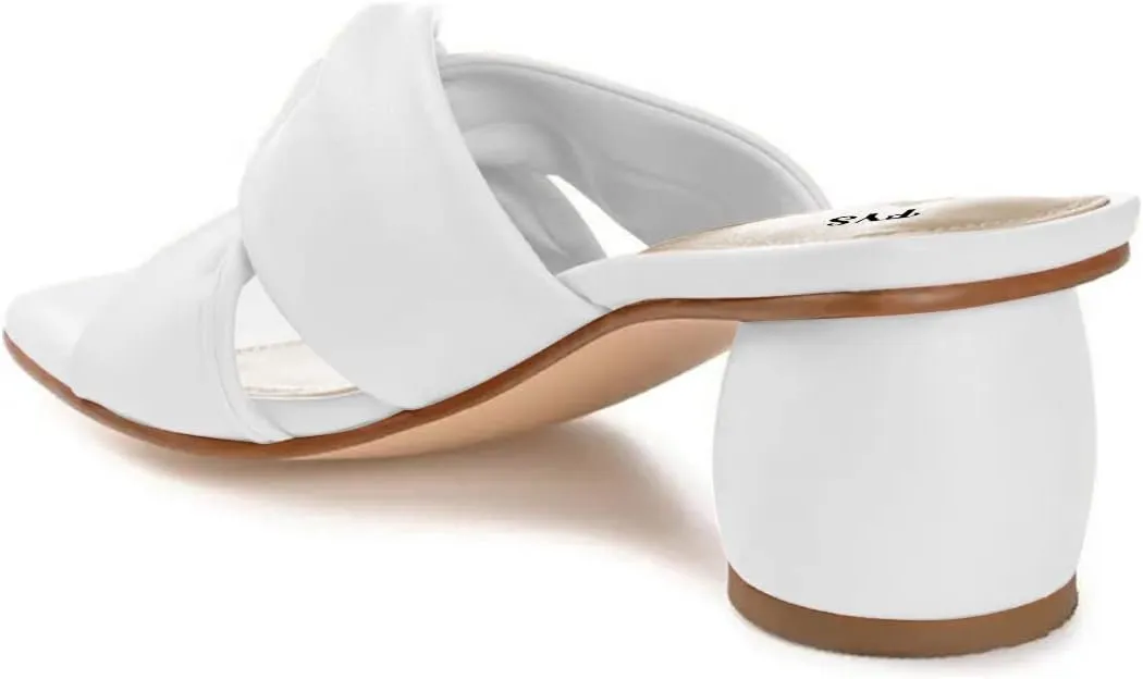 FYS Women Block Chunky Heel Slide Sandal Cross Strap Cutout Mule Square Open Toe Slippers Backless Party Summer Dressy Shoes Size 4-15 US