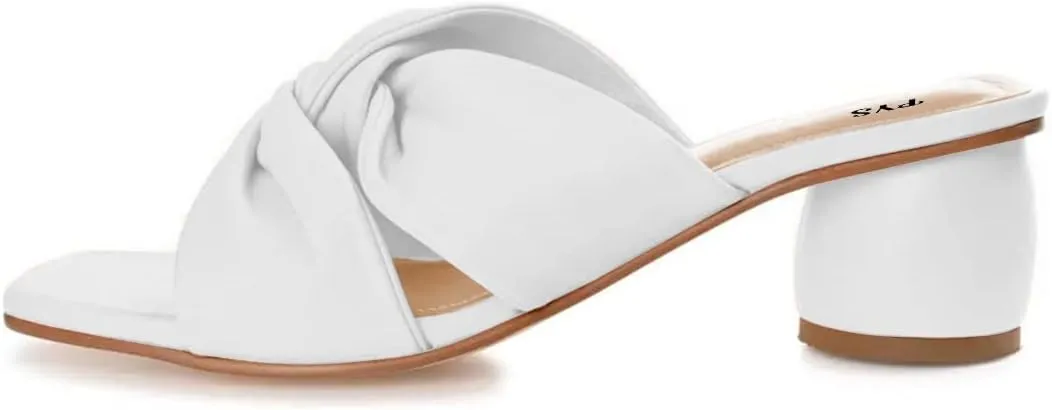 FYS Women Block Chunky Heel Slide Sandal Cross Strap Cutout Mule Square Open Toe Slippers Backless Party Summer Dressy Shoes Size 4-15 US