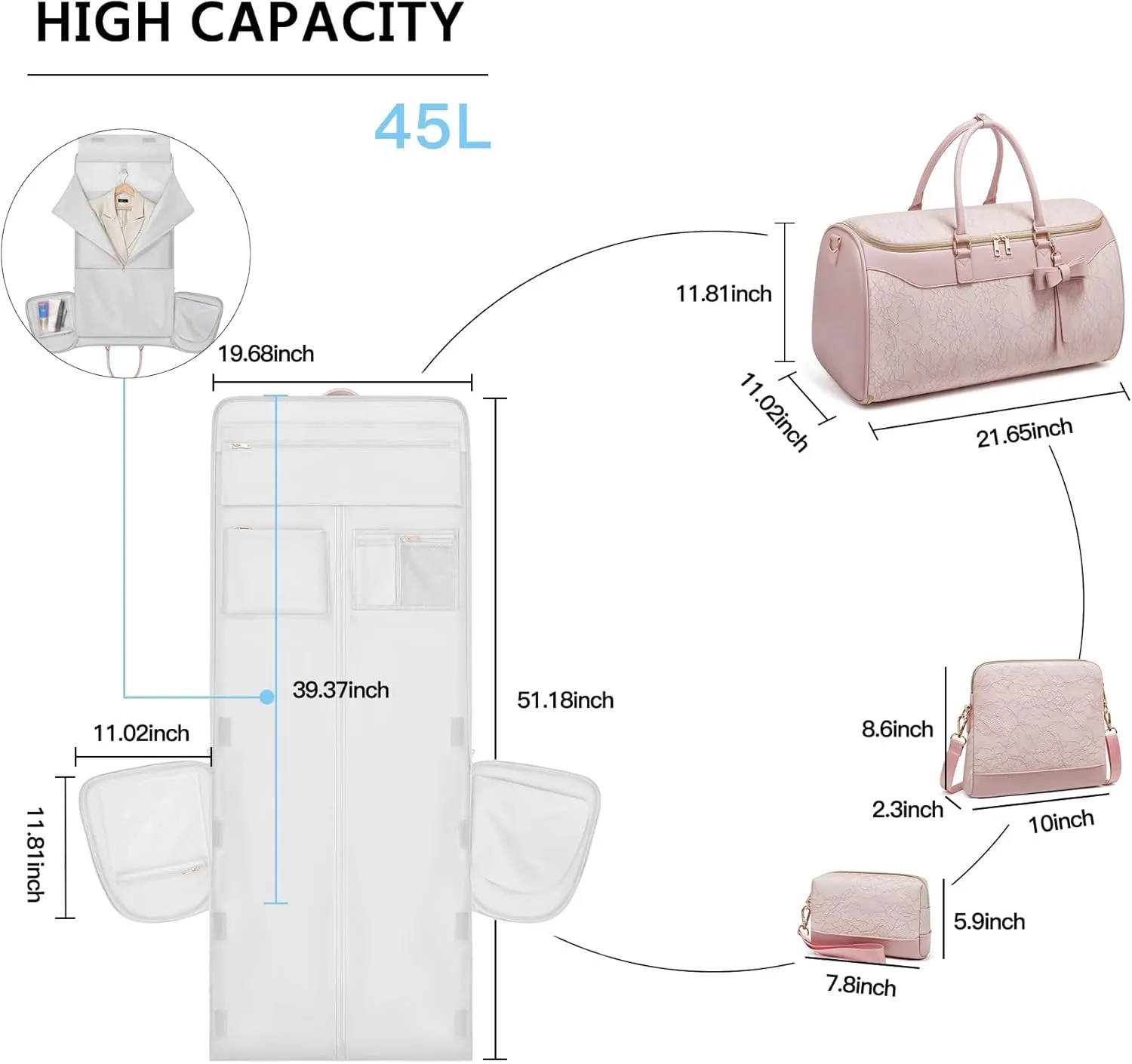 Garment Bags for Travel,Leather Convertible Garment Duffle Bag with Toiletry,Waterproof Carry On Garment Bag with Shoe Compartment,2 in 1 Suit Travel Bag for Women Weekender 3pcs Set