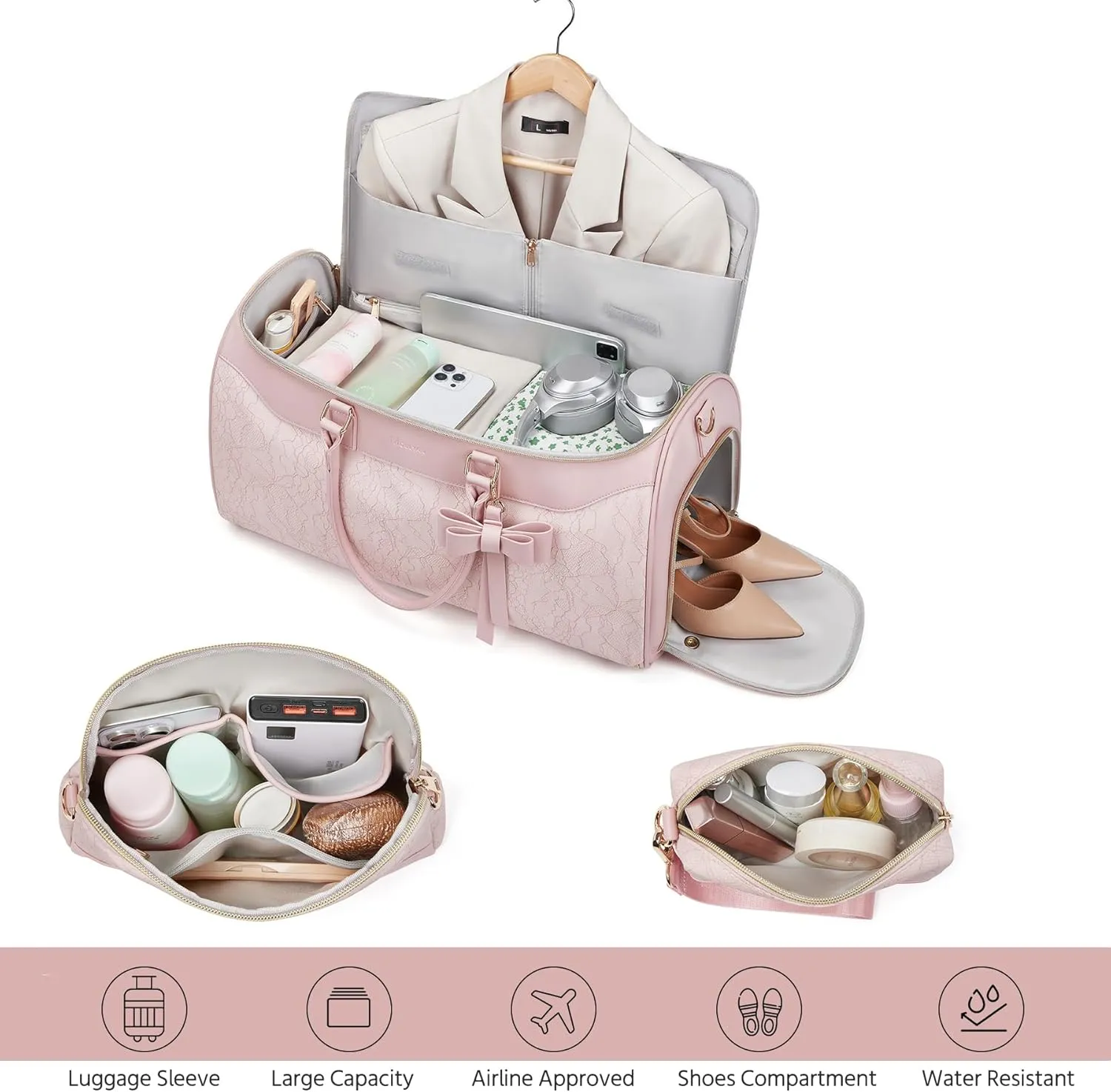 Garment Bags for Travel,Leather Convertible Garment Duffle Bag with Toiletry,Waterproof Carry On Garment Bag with Shoe Compartment,2 in 1 Suit Travel Bag for Women Weekender 3pcs Set