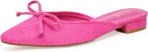 GENSHUO Mules for Women Flats Comfortable Slip On Women Bow Square Toe Mules Closed Cute Backless Loafers Mule Shoes for Women