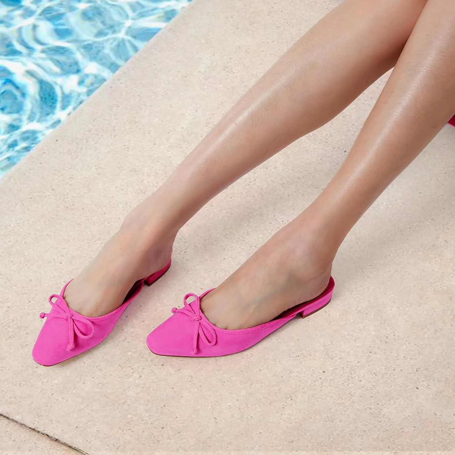 GENSHUO Mules for Women Flats Comfortable Slip On Women Bow Square Toe Mules Closed Cute Backless Loafers Mule Shoes for Women
