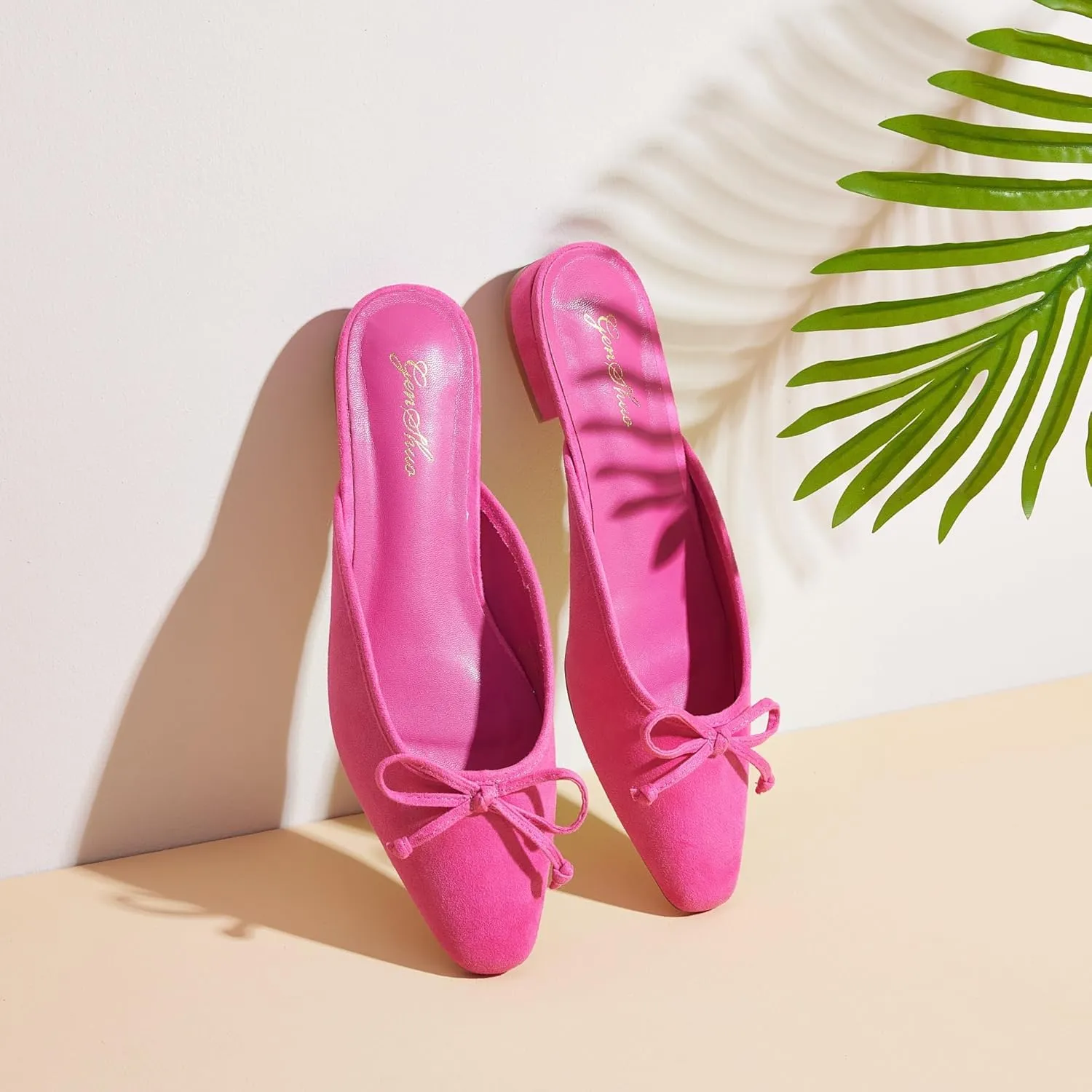 GENSHUO Mules for Women Flats Comfortable Slip On Women Bow Square Toe Mules Closed Cute Backless Loafers Mule Shoes for Women