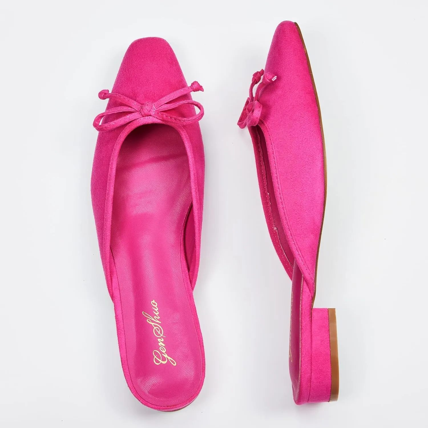 GENSHUO Mules for Women Flats Comfortable Slip On Women Bow Square Toe Mules Closed Cute Backless Loafers Mule Shoes for Women