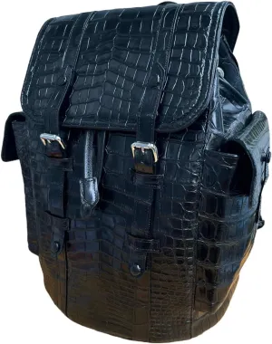 Genuine Alligator Leather Skin Backpack for mens women's Crocodile bag for men (Black)