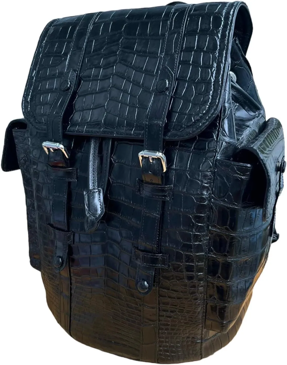 Genuine Alligator Leather Skin Backpack for mens women's Crocodile bag for men (Black)