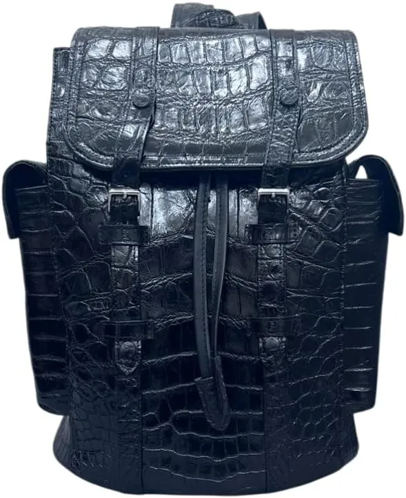 Genuine Alligator Leather Skin Backpack for mens women's Crocodile bag for men (Blue)