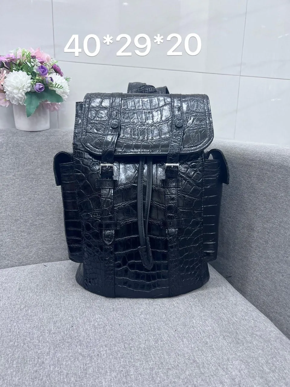 Genuine Alligator Leather Skin Backpack for mens women's Crocodile bag for men (Blue)