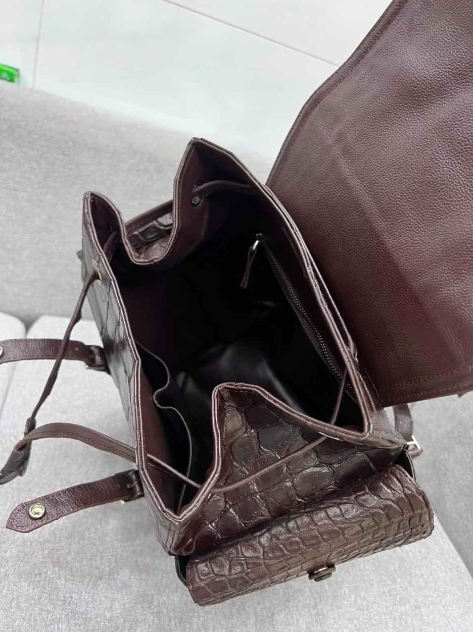Genuine Alligator Leather Skin Backpack for mens women's Crocodile bag for men (Brown)