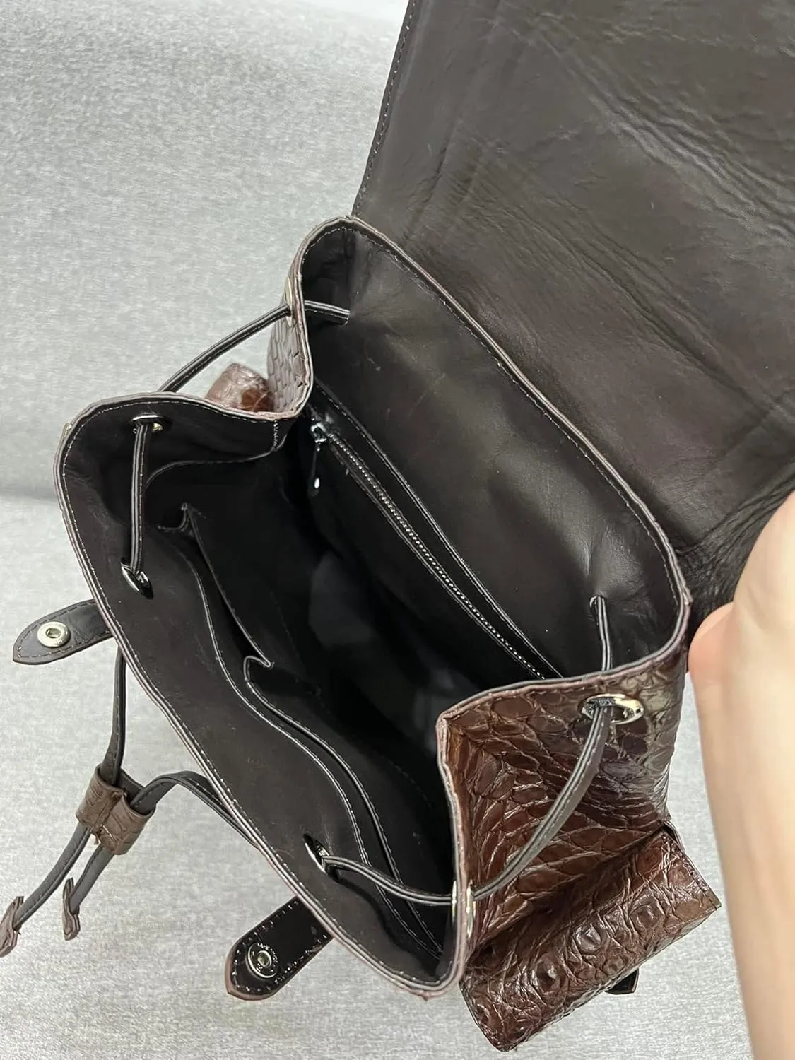 Genuine Alligator Leather Skin Backpack for mens women's Crocodile bag for men (Brown)