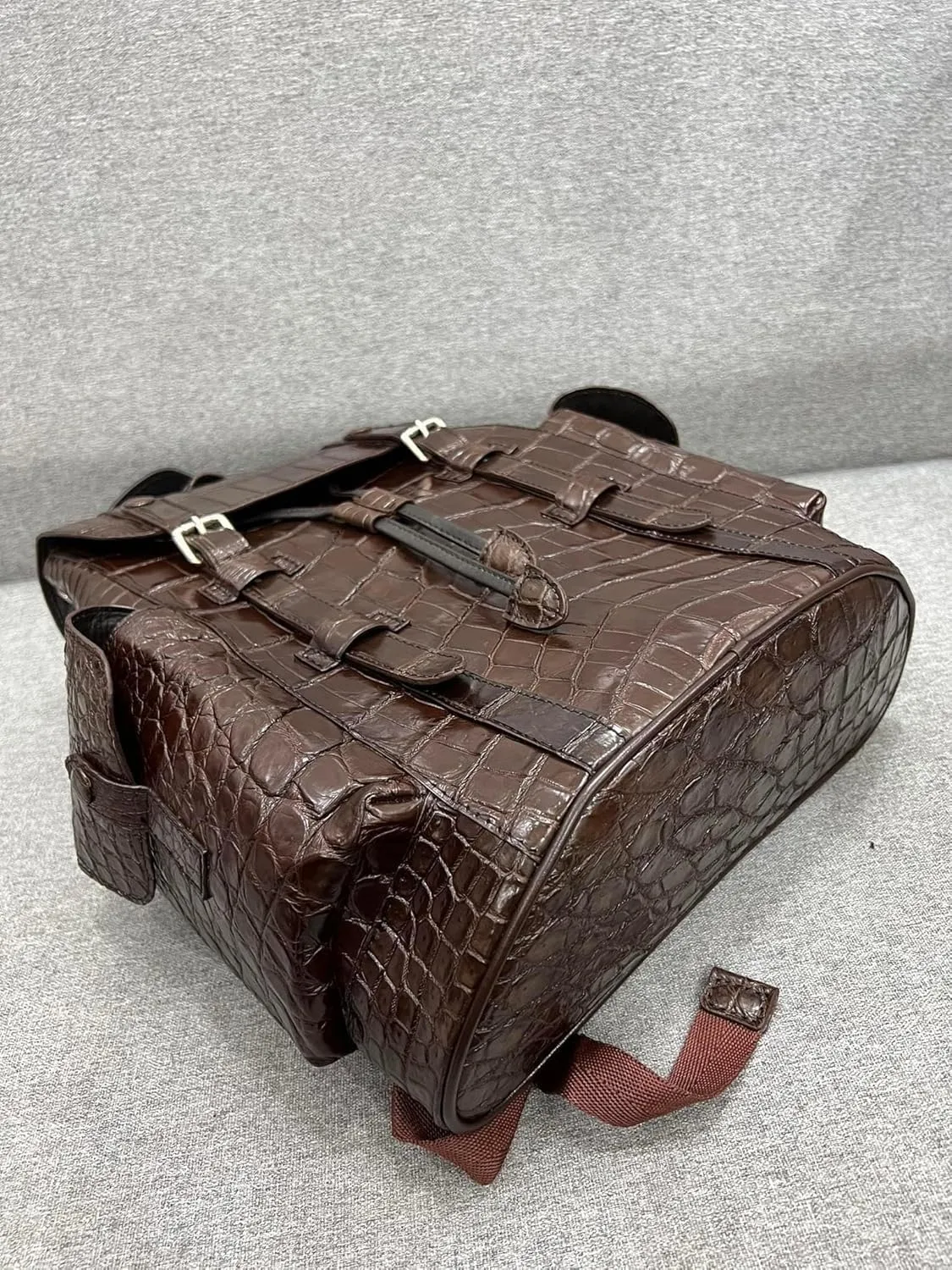 Genuine Alligator Leather Skin Backpack for mens women's Crocodile bag for men (Brown)