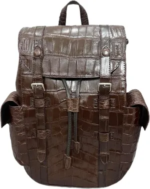 Genuine Alligator Leather Skin Backpack for mens women's Crocodile bag for men (Brown)