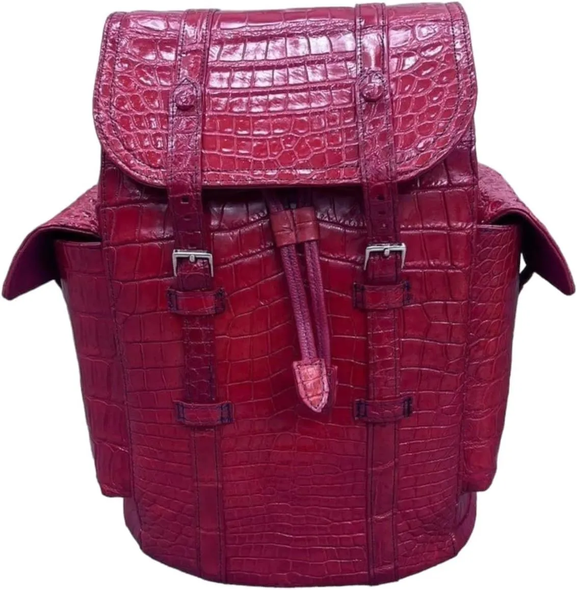 Genuine Alligator Leather Skin Backpack for mens women's Crocodile bag for men (Burgundy)