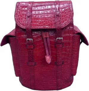 Genuine Alligator Leather Skin Backpack for mens women's Crocodile bag for men (Burgundy)