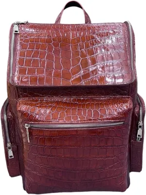 Genuine Alligator Leather Skin Backpack for mens women's Crocodile bag for men (Dark Brown)