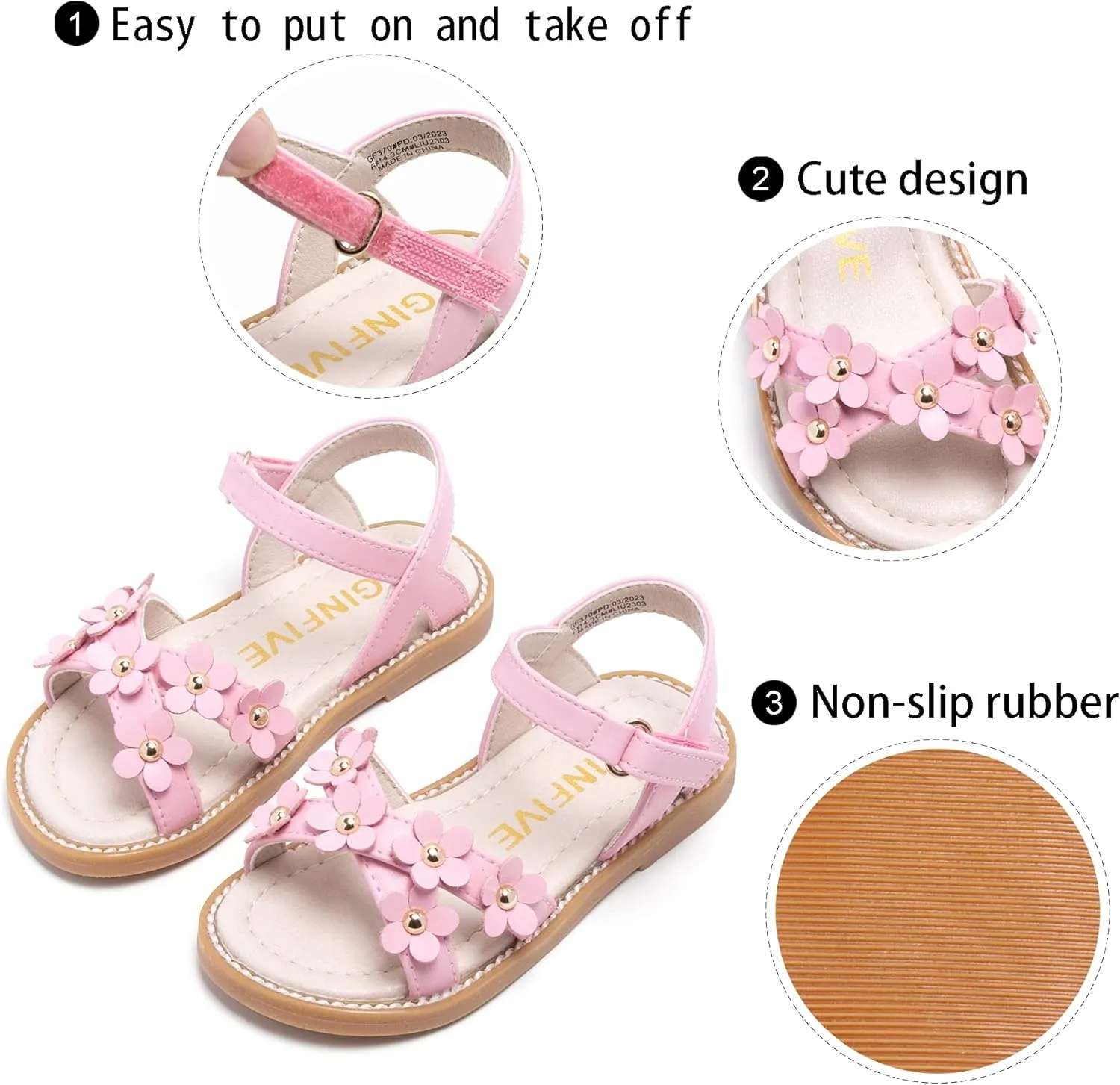 GINFIVE Toddler Girls Sandals Little Girls Kids Summer Shoes Toddler Sandals