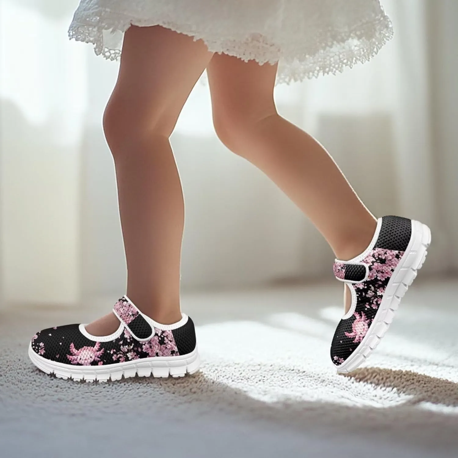 Girls Single Buckle Sneaker,Mary Jane Flats Shoes for Kids,Lightweight Walking Sneaker with White Sole Size 11-15