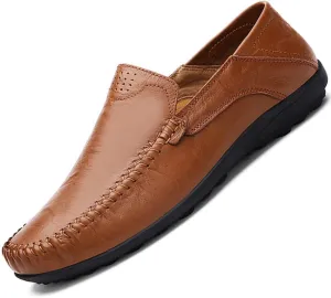Go Tour Men's Premium Genuine Leather Casual Slip on Loafers Breathable Driving Shoes Fashion Slipper